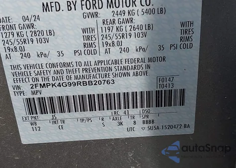 2024 Ford Edge Se from USA, damaged, VIN 2FMPK4G99RBB20763